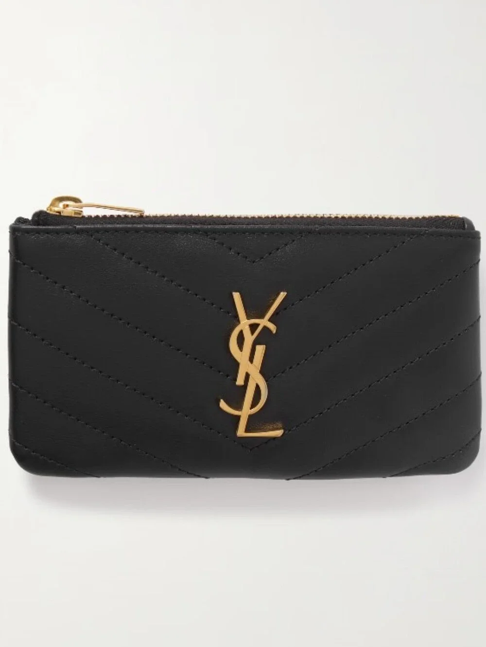 Saint Laurent Cassandre Quilted Black Key Pouch with Gold Hardware